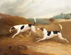 Edwin Cooper, Two Hounds in a Landscape, oil on canvas