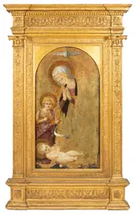 the Master of San Miniato, The Madonna Adoring the Christ Child with the Infant Saint John the Baptist, tempera on panel heightened with gold