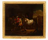 Dirck Stoop, A Horseman in a Farmyard, oil on canvas