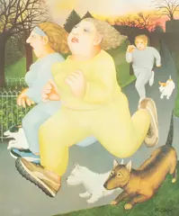 Beryl Cook, Running in the Park, offset lithograph in colours