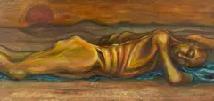 Dead Hero by Tom Phillips, oil on board, sold May 2024
