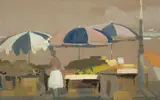 Niccolo d'Ardia Caracciolo, Venetian Market, watercolour and gouache over pencil on brown paper