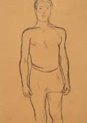 Edward Wolfe, Study of a Fisherman, charcoal on brown paper