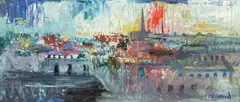 Lawrence James Isherwood, Wigan Skyline, oil on board