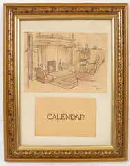 William George Simmonds, Sitting Room Study, pen and ink with watercolour