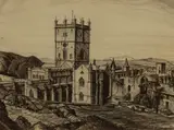 Gerald Gardiner, St David's Cathedral, Pembrokeshire, black chalk and pencil on paper
