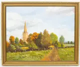 Peter Kotka, Honeybourne Church, oil on masonite panel