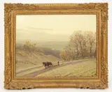 Arthur Meade, Landscape with Plough Horses to Foreground, oil on board