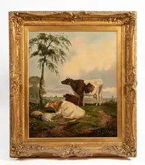 Thomas Sidney Cooper, Cattle and Sheep in a Landscape, oil on canvas