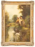 Ernest Walbourn, Swans on a River, oil on board