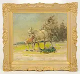 Arthur Spooner, A Mare and Foal in a Landscape, oil on canvas board