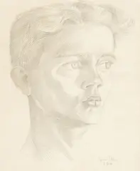 Sigmund Pollitzer, Head Study of a Young Man, pencil