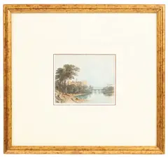 John Varley, Riverside Landscape, watercolour