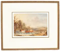 Samuel Austin, Cattle Watering, watercolour