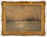 Donald Henry Floyd, Caldicot Castle in the Moonlight with the River Nedern in Flood, oil on canvas