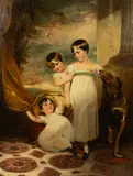 George Henry Harlow, Group Portrait of Lady Catherine (1811-1877), Lady Selina (1812-1883) and Lady Louisa (1814-1887), Daughters of Charles Cecil Cope Jenkinson, 3rd Earl of Liverpool, oil on canvas