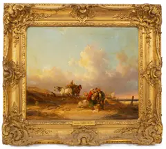 Fisherfolk with a Horse and Cart by William Shayer, oil on panel, sold Apr 2024
