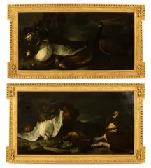 Pieter Andreas Rijsbrack, A Peacock with a Dead Crested Grebe, oil on canvas