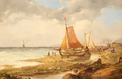John Mundell, Beached Fishing Boats, oil on panel