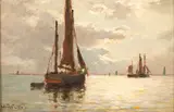 Gustave de Breanski, Fishing Boats on a Calm Sea, oil on board
