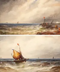 Coastal Scenes by Gustave de Breanski, oil on board, sold Feb 2024