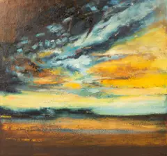 Malcolm Fryer, Abstract Landscape in Blue and Gold, oil on canvas