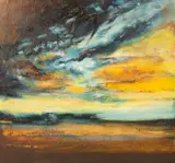 Malcolm Fryer, Abstract Landscape in Blue and Gold, oil on canvas