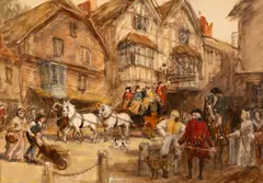 Frank Moss Bennett, The Arrival of the Coach, oil on canvas