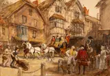Frank Moss Bennett, The Arrival of the Coach, oil on canvas