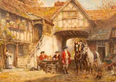Frank Moss Bennett, Outside the Inn, oil on canvas