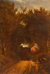 William Henry Hall, Lane Scene at Hanley, oil on canvas