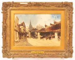 Eugène Deshayes, A Market in Brittany, oil on canvas