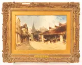 Eugène Deshayes, A Market in Brittany, oil on canvas