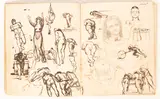 Henry Marriott Paget, Artist’s Sketchbook, pencil, pen and ink, grey wash and watercolour on paper (bound with marbled boards)