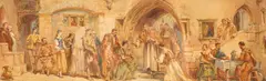 Charles Cattermole, Church Interior with Figures, watercolour