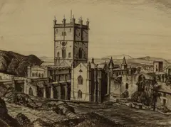 Gerald Gardiner, St David's Cathedral, Pembrokeshire, black chalk and pencil on paper