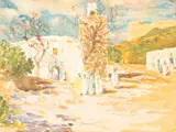 Edgar Thomas Wood, North African Street Scene, watercolour heightened with white