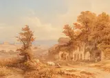 Rudolf Müller, On the Campagna, watercolour