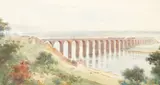 Frank Watson Wood, The Royal Border Bridge, Berwick-upon-Tweed, watercolour