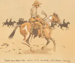 "Snaffles" Charles Johnson Payne, I don't know whose dam' column I'm in nor where we're trekkin' nor why., lithograph in colours