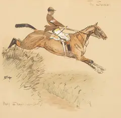 "Snaffles" Charles Johnson Payne, The Soldier, Nasty Steeplechasin' Devil, lithograph in colours