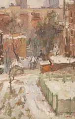 City in Winter by Alexander Khrapachov, oil on canvas, sold Nov 2023