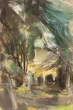 David Carr, Hampstead Cemetery, gouache