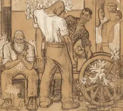Harold Dearden, Mill Workers, black chalk heightened with white