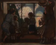 Fireworks at Pinfarthings, Amberley by Edward Raymond Payne, pastel, sold Nov 2023