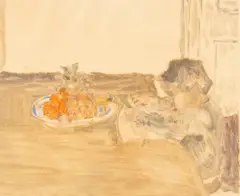 The Table by Francis Hoyland, monotype in colours, sold Nov 2023