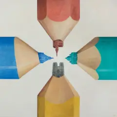CZTERY GRACJE by Zbigniew Woźniak, 2016, olej, płyta pilśniowa, sold May 2021