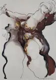 Andrzej Domżalski, Flamenco, 2021, tusz, akryl, pastel, ołówek, karton jasnoszary