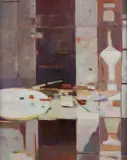 Stanisław Poznański, WNĘTRZE PRACOWNI, 1960, olej, płótno