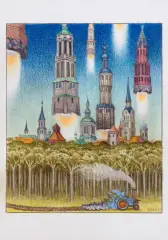 Jacek Yerka, Pielgrzymka na Marsa, 2021, ołówek, kredka, papier